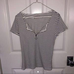 striped zip down top